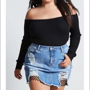 Plus Size Fishnet Denim mini skirt